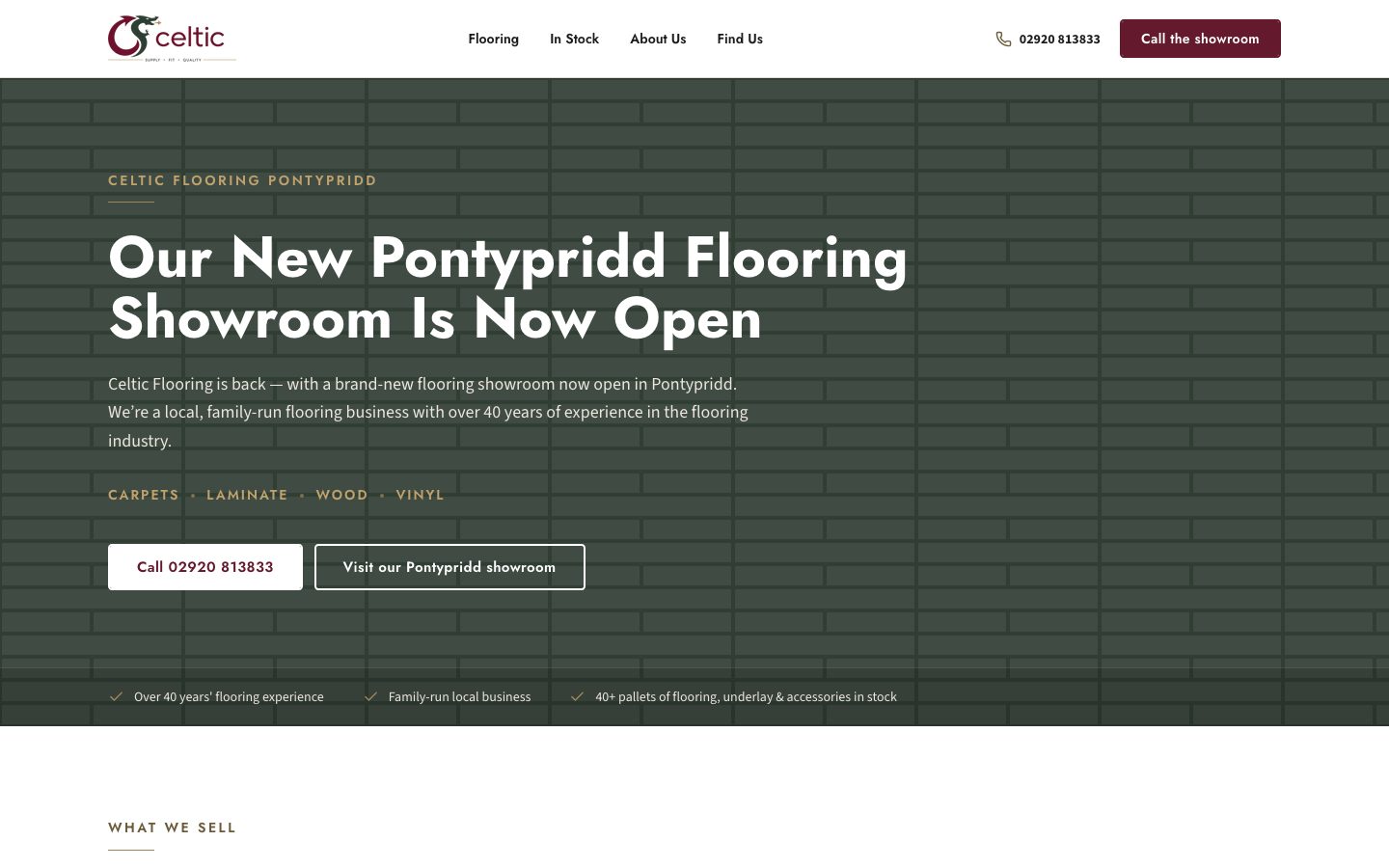 Celtic Flooring homepage, a one-page site for the Pontypridd showroom