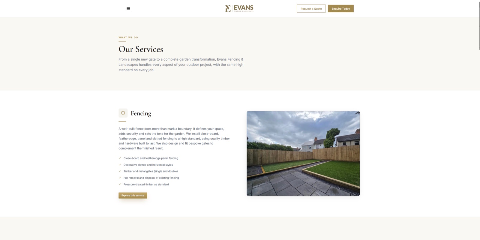 Evans Fencing & Landscapes services page